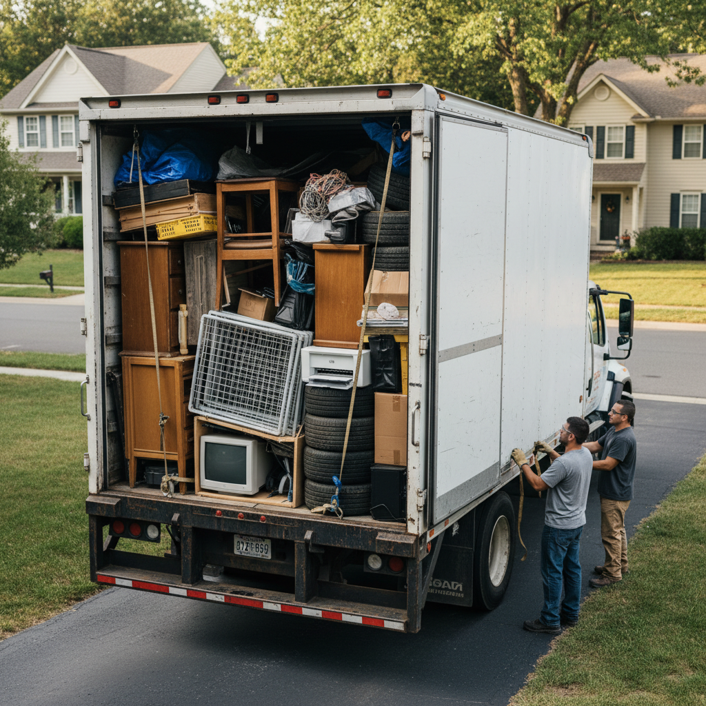 Fully loaded junk removal truck